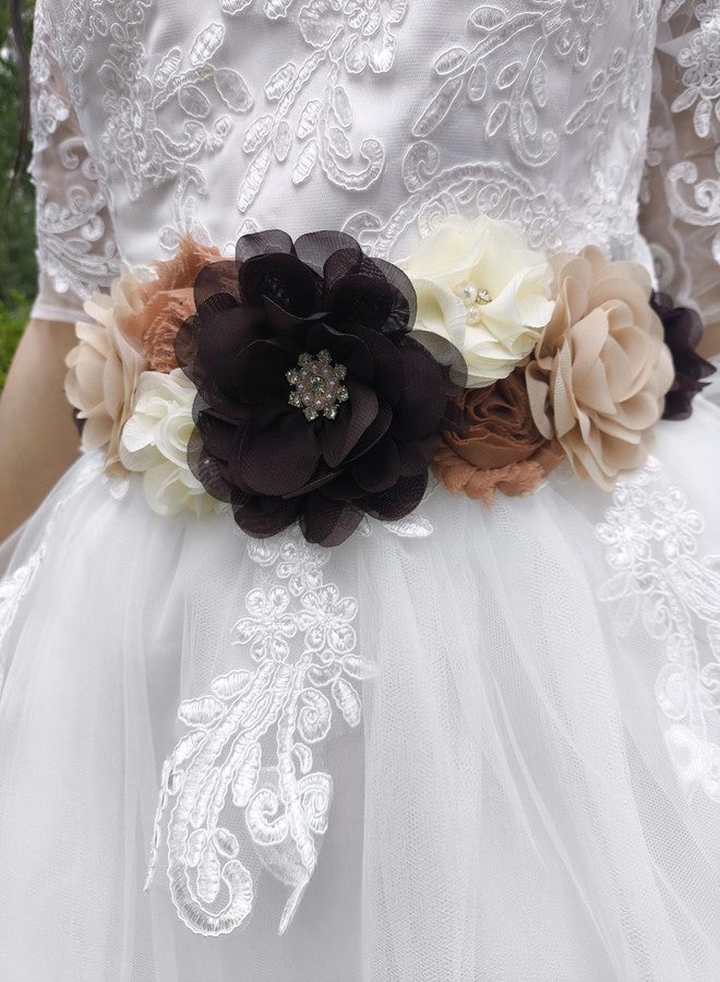 Oyabridal Brown Babyshower Sash for Mom,Maternity Flower Sash Belt for Pregnancy Photograph - Image 5